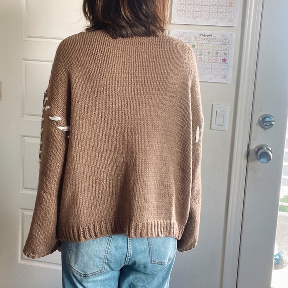Cozy Mocha Brown Stitched Detail Turtleneck Sweater Top - Picture 5 of 13